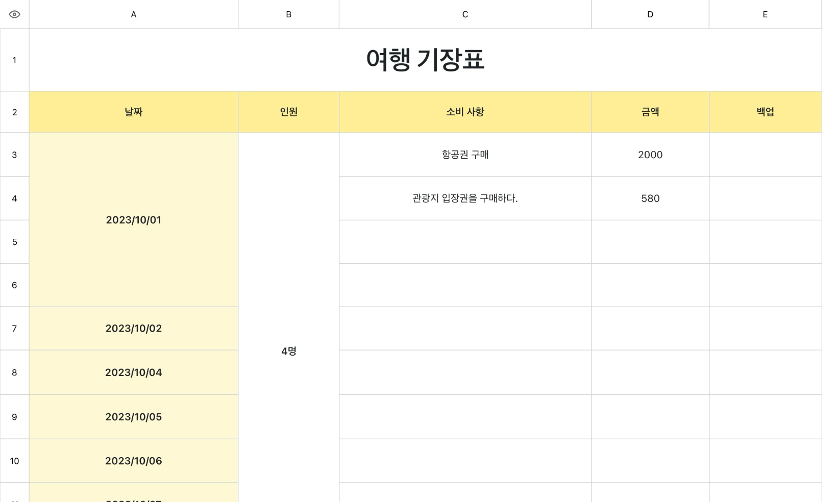 여행 기장표
